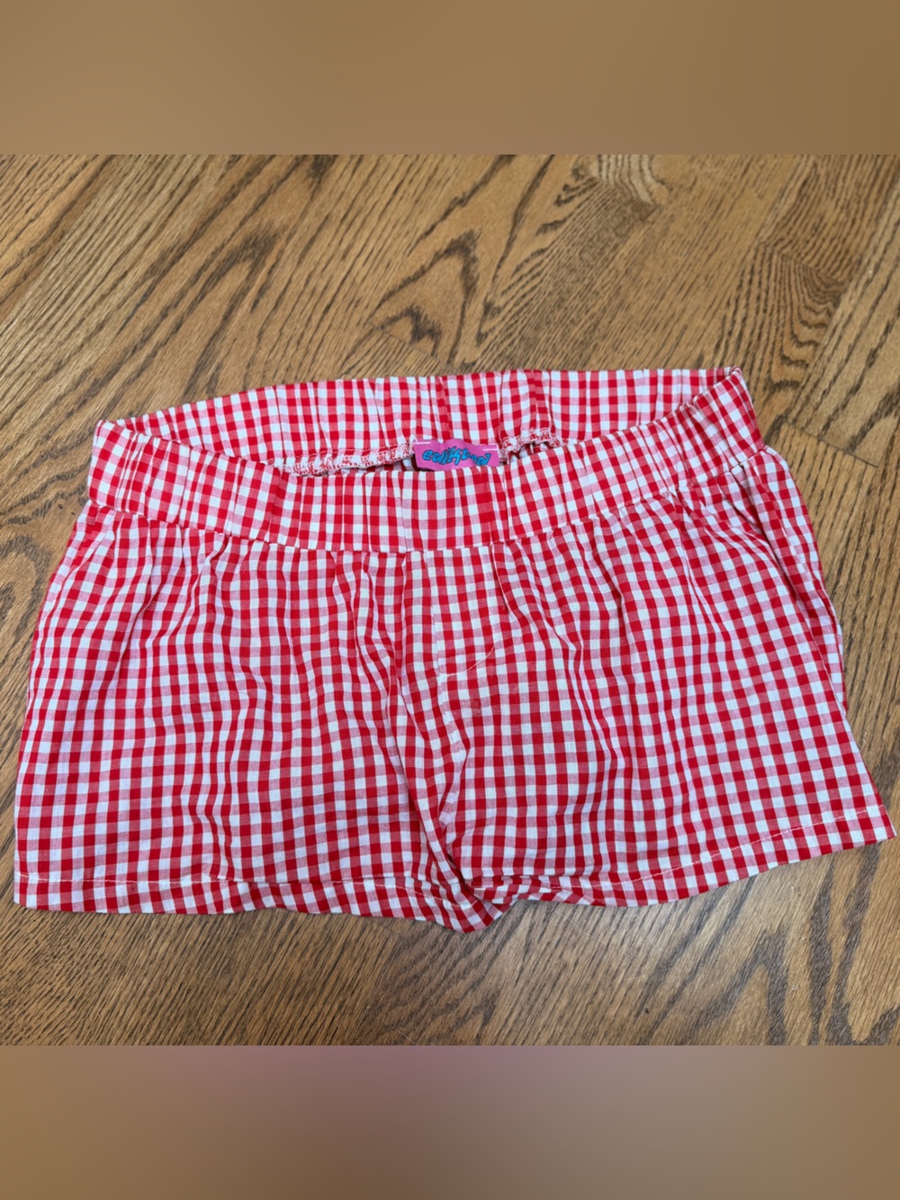 Edikted Red Gingham Elastic Waist Shorts Small